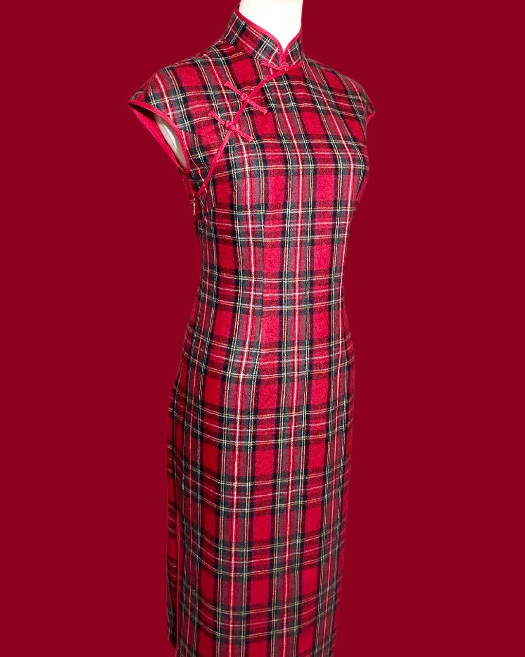 Red and Black Plaid Cheongsam