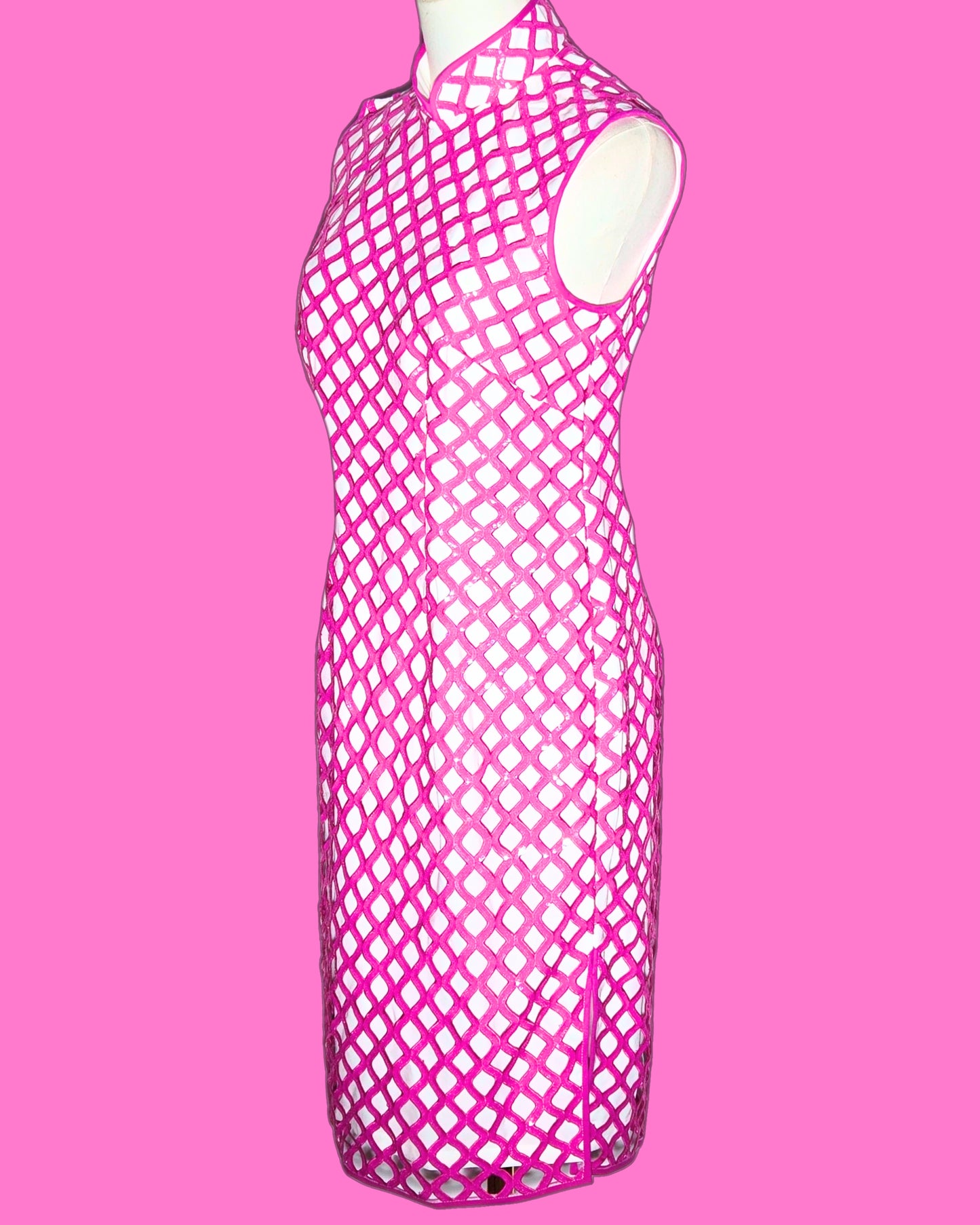Pink Art Deco Sequin Checked Cheongsam
