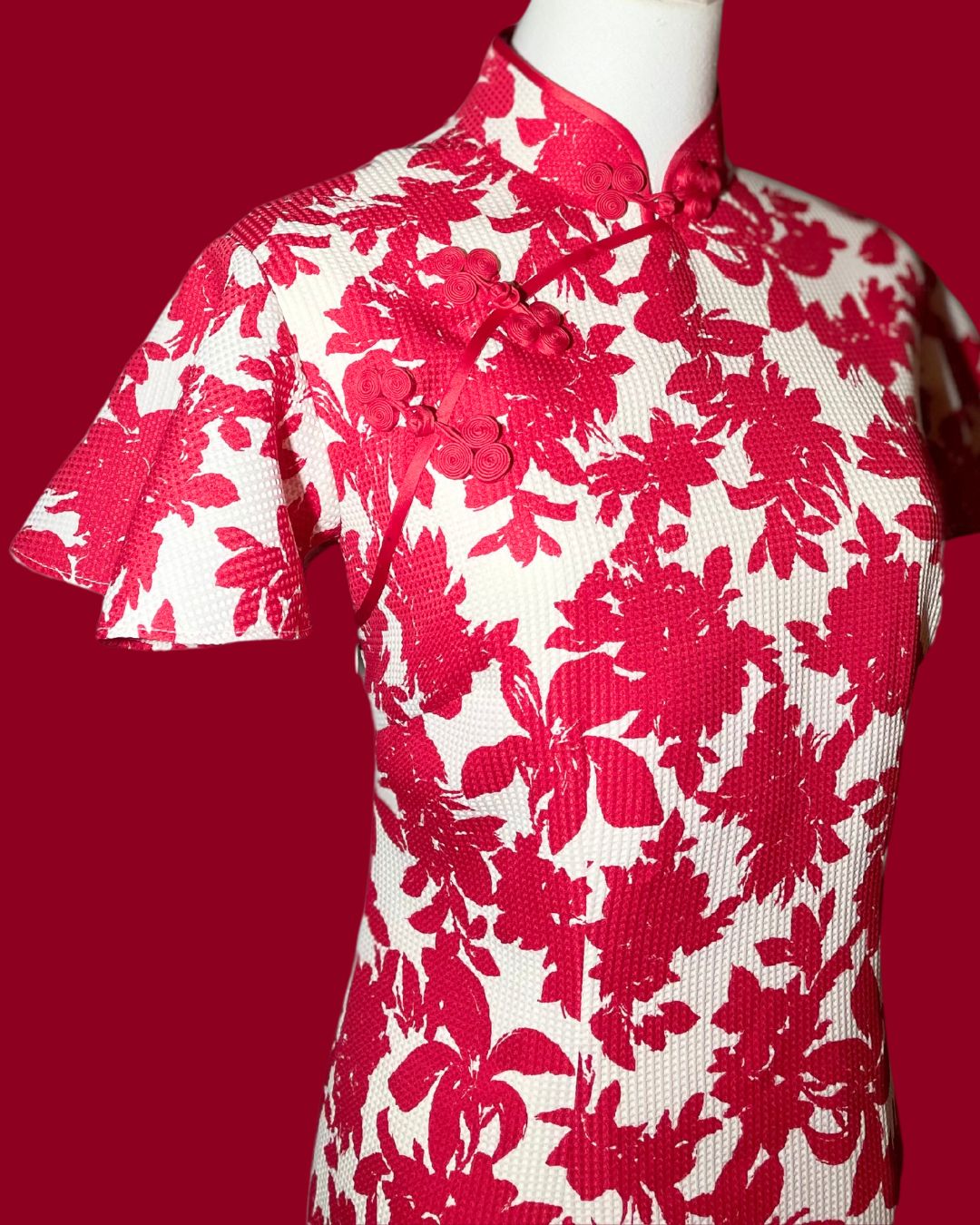 Red White Floral Cheongsam