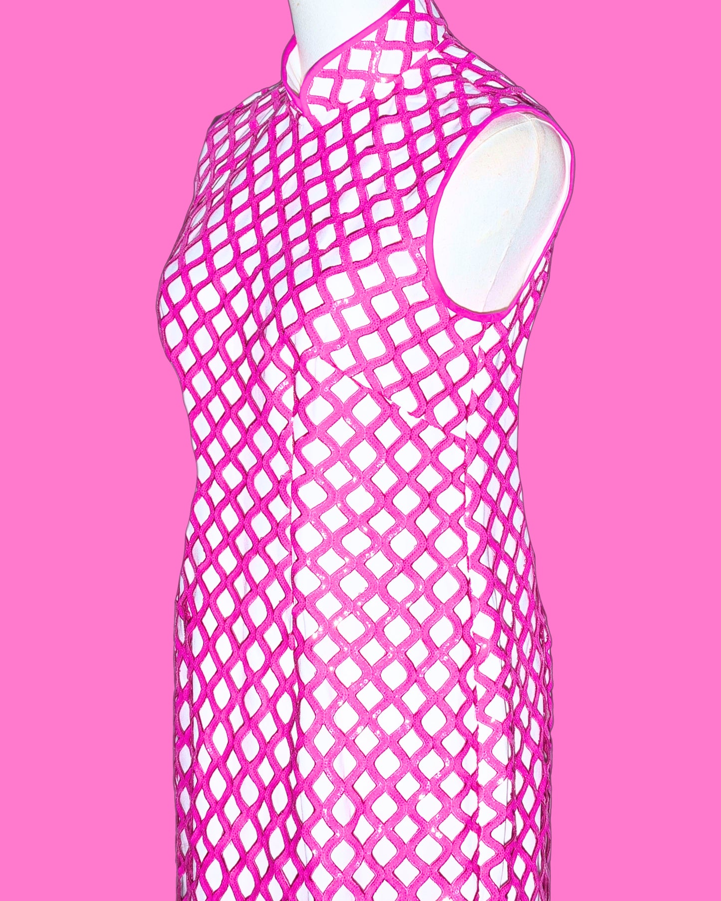 Pink Art Deco Sequin Checked Cheongsam