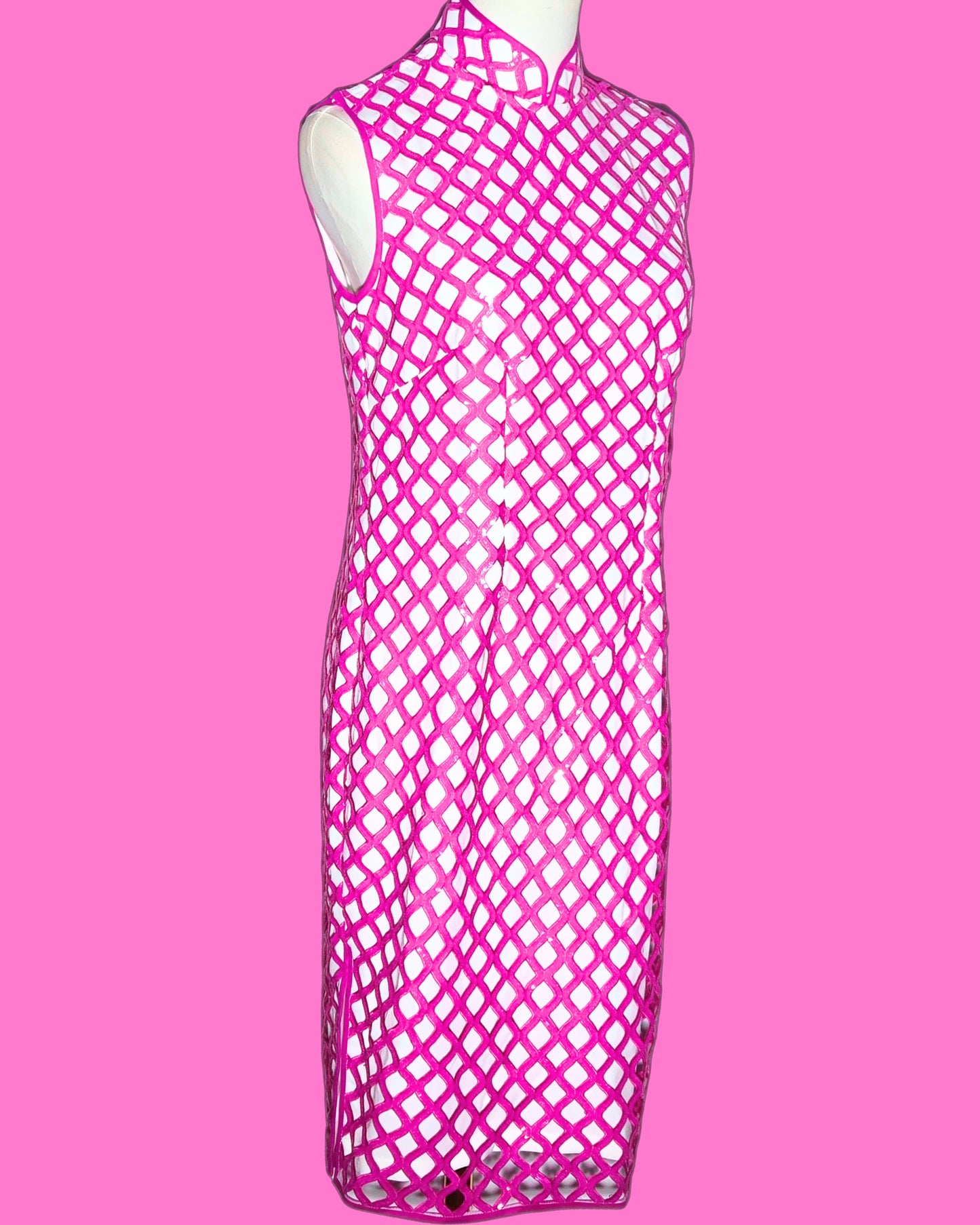 Pink Art Deco Sequin Checked Cheongsam