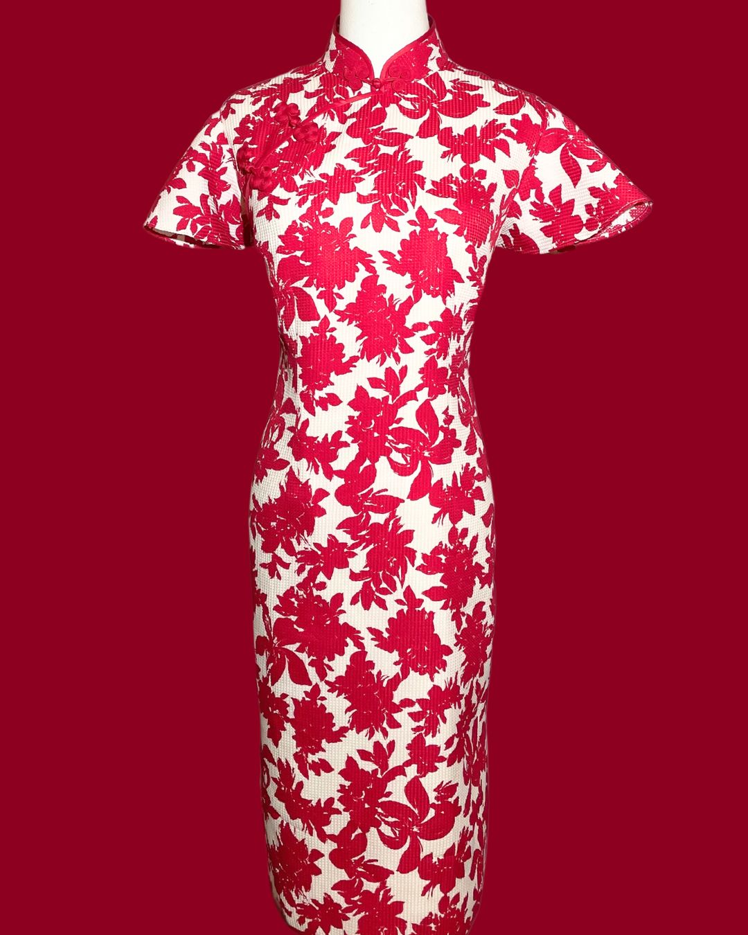 Red White Floral Cheongsam
