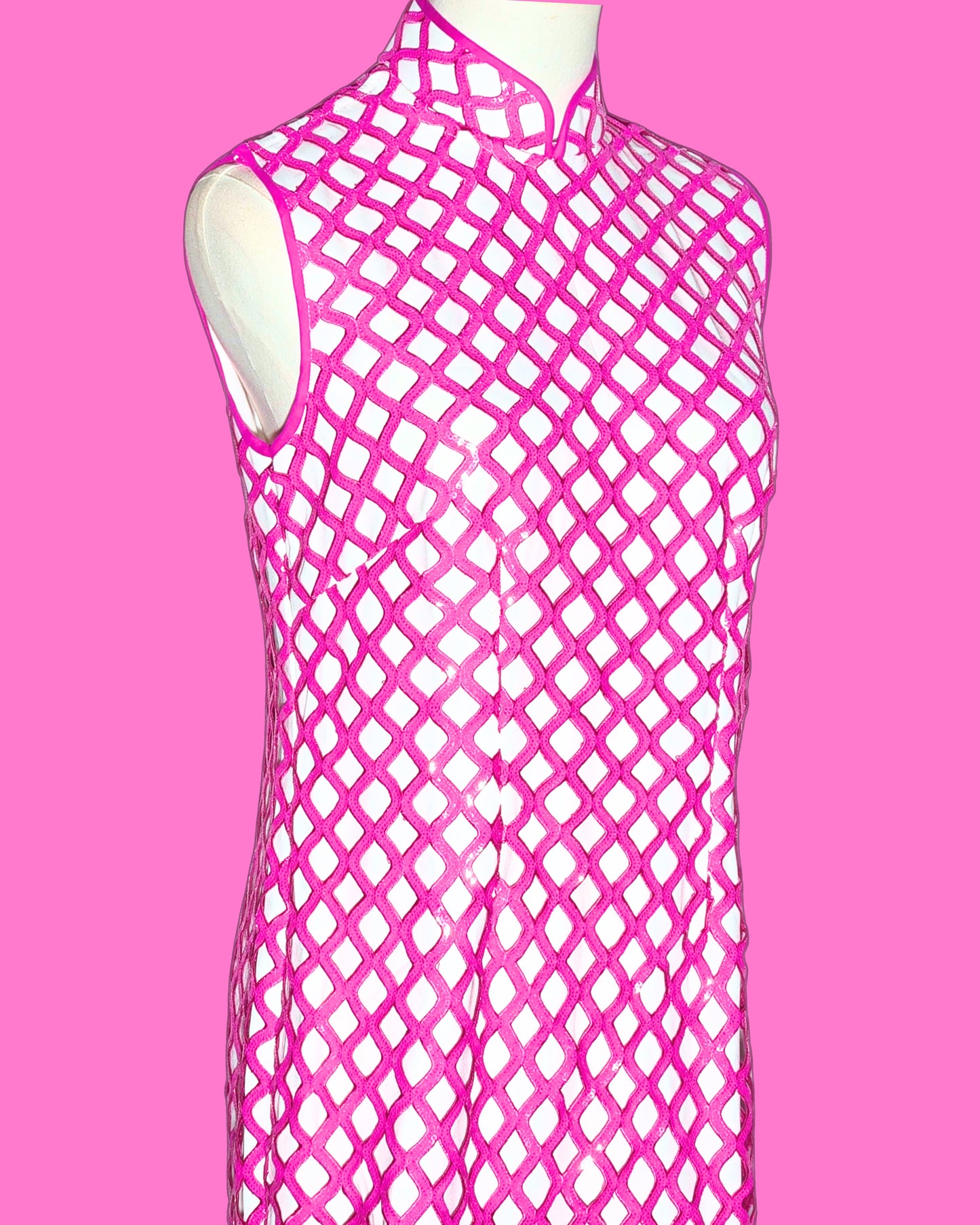 Pink Art Deco Sequin Checked Cheongsam