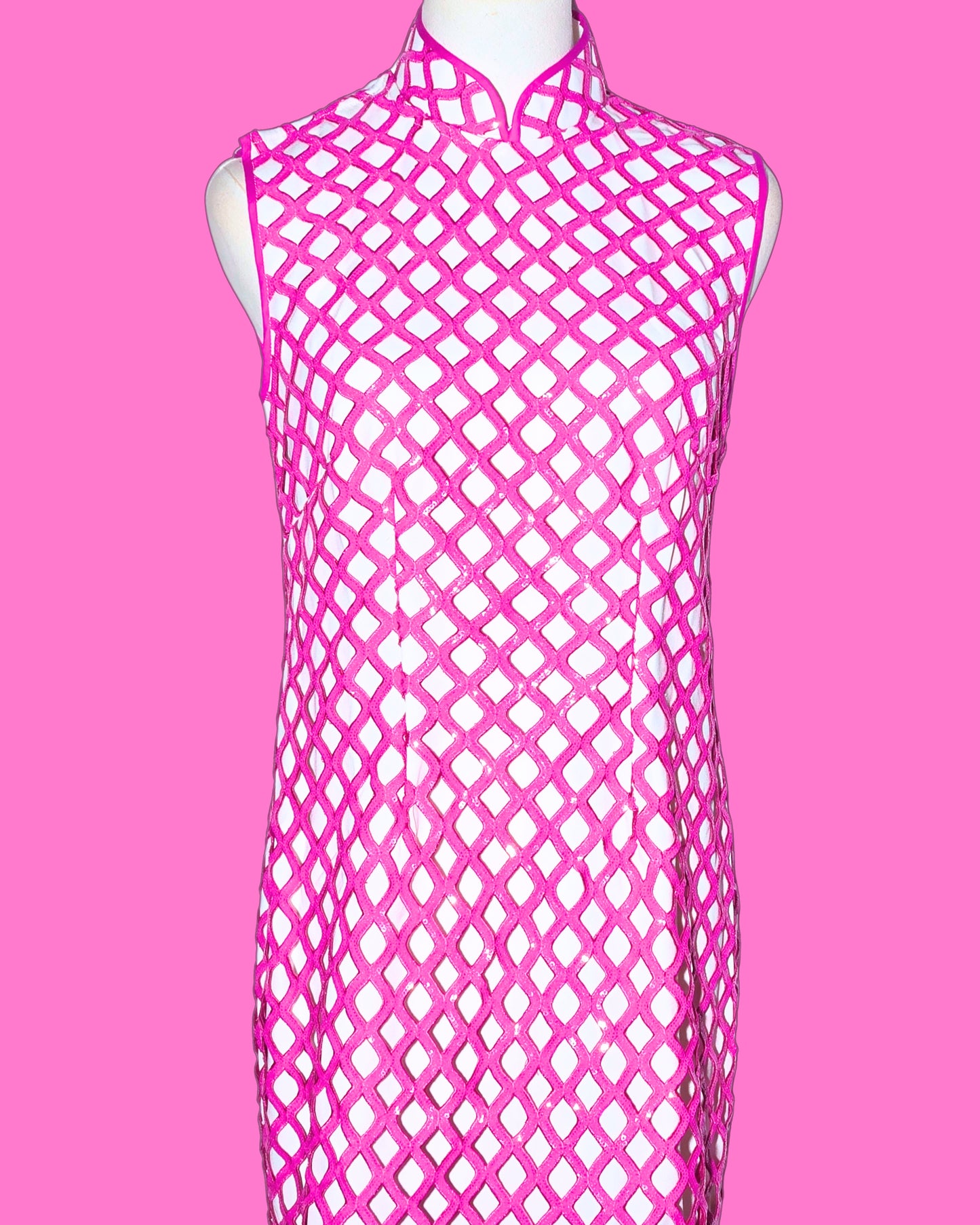 Pink Art Deco Sequin Checked Cheongsam