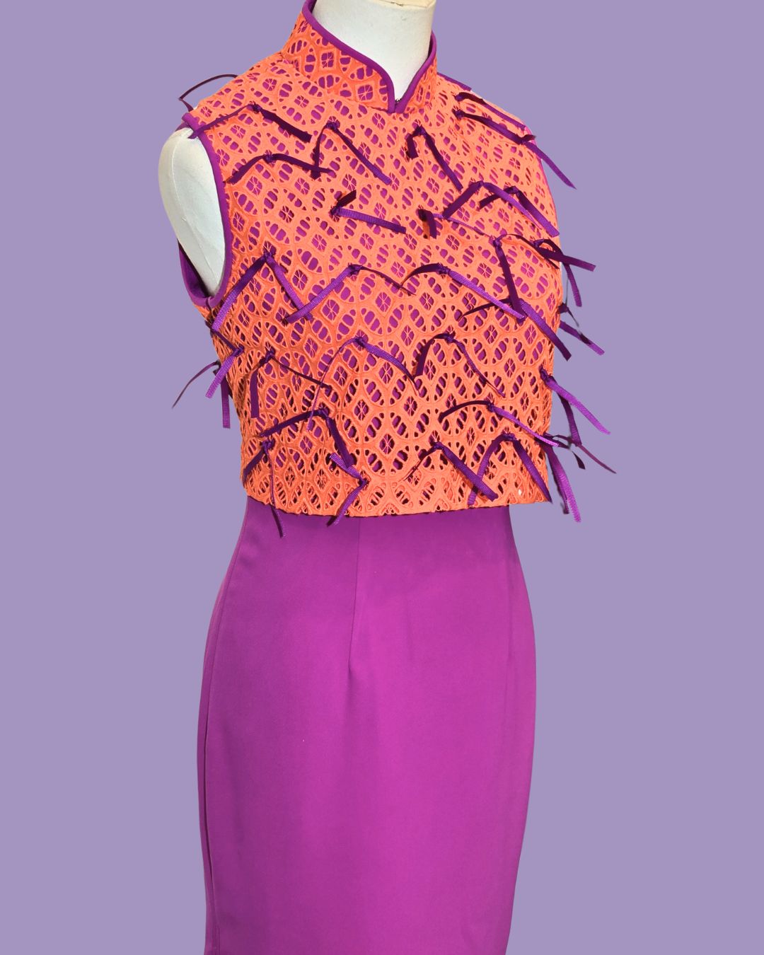 Purple Orange with Ribbons Cheongsam