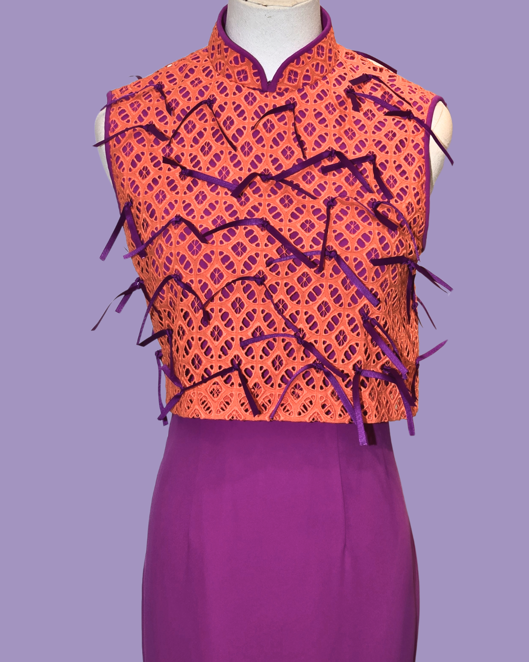 Purple Orange with Ribbons Cheongsam