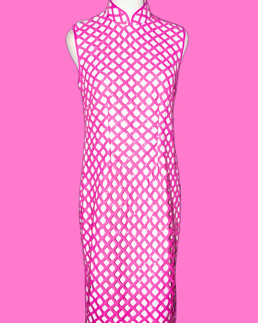 Pink Art Deco Sequin Checked Cheongsam