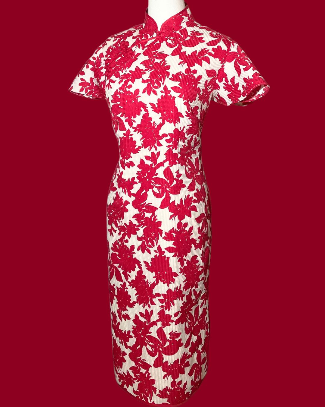 Red White Floral Cheongsam