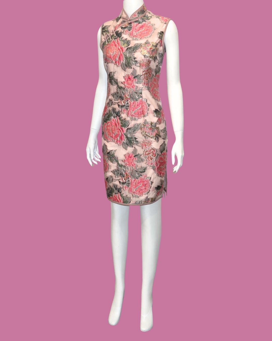 Pink Floral Peony Sleeveless Cheongsam