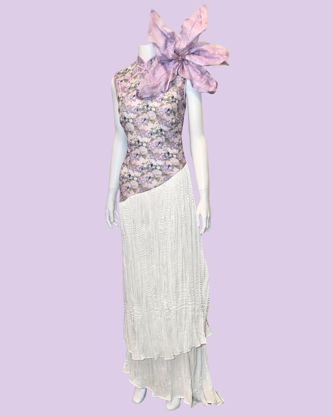 Lavender Floral Printed Cheongsam