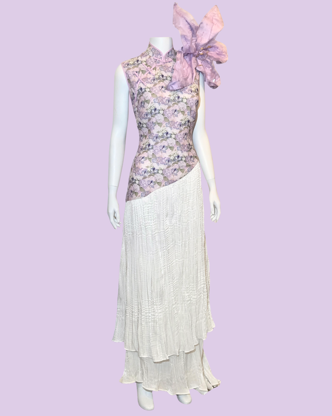 Lavender Floral Printed Cheongsam