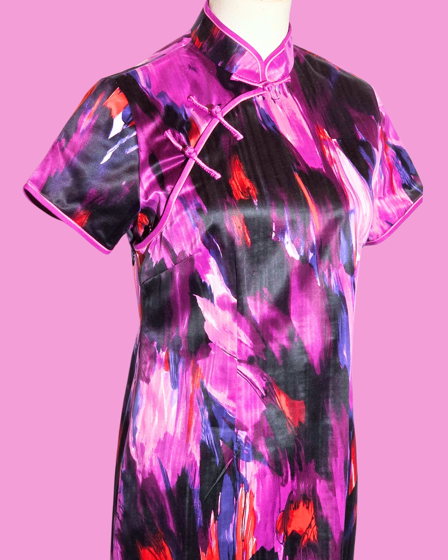 Purple and Red Brushstroke Cheongsam