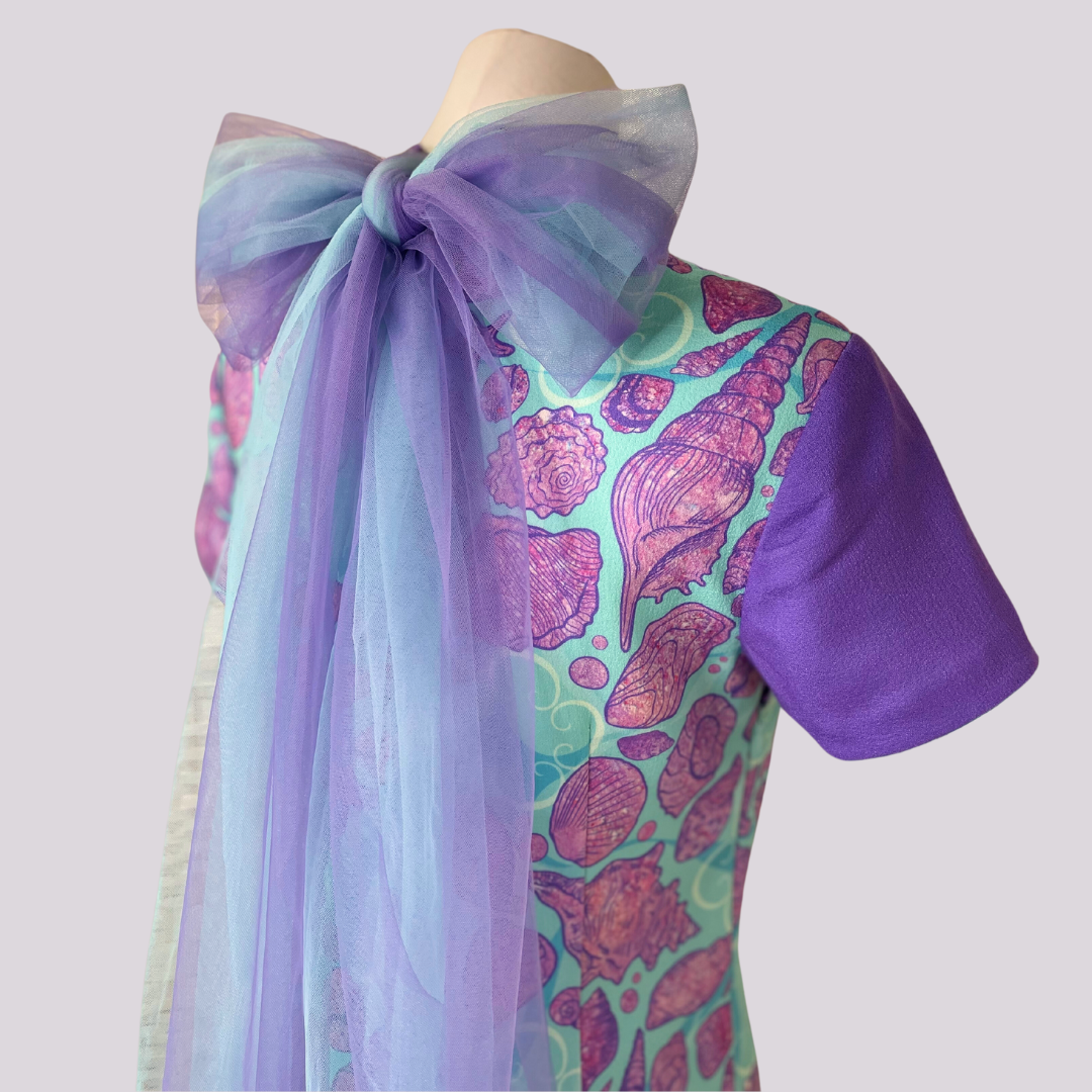 Purple Blue Seashell w/ Back Tulle Ribbon Cheongsam