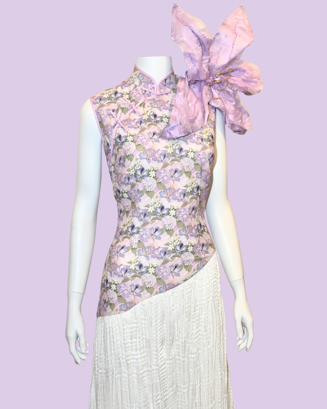 Lavender Floral Printed Cheongsam