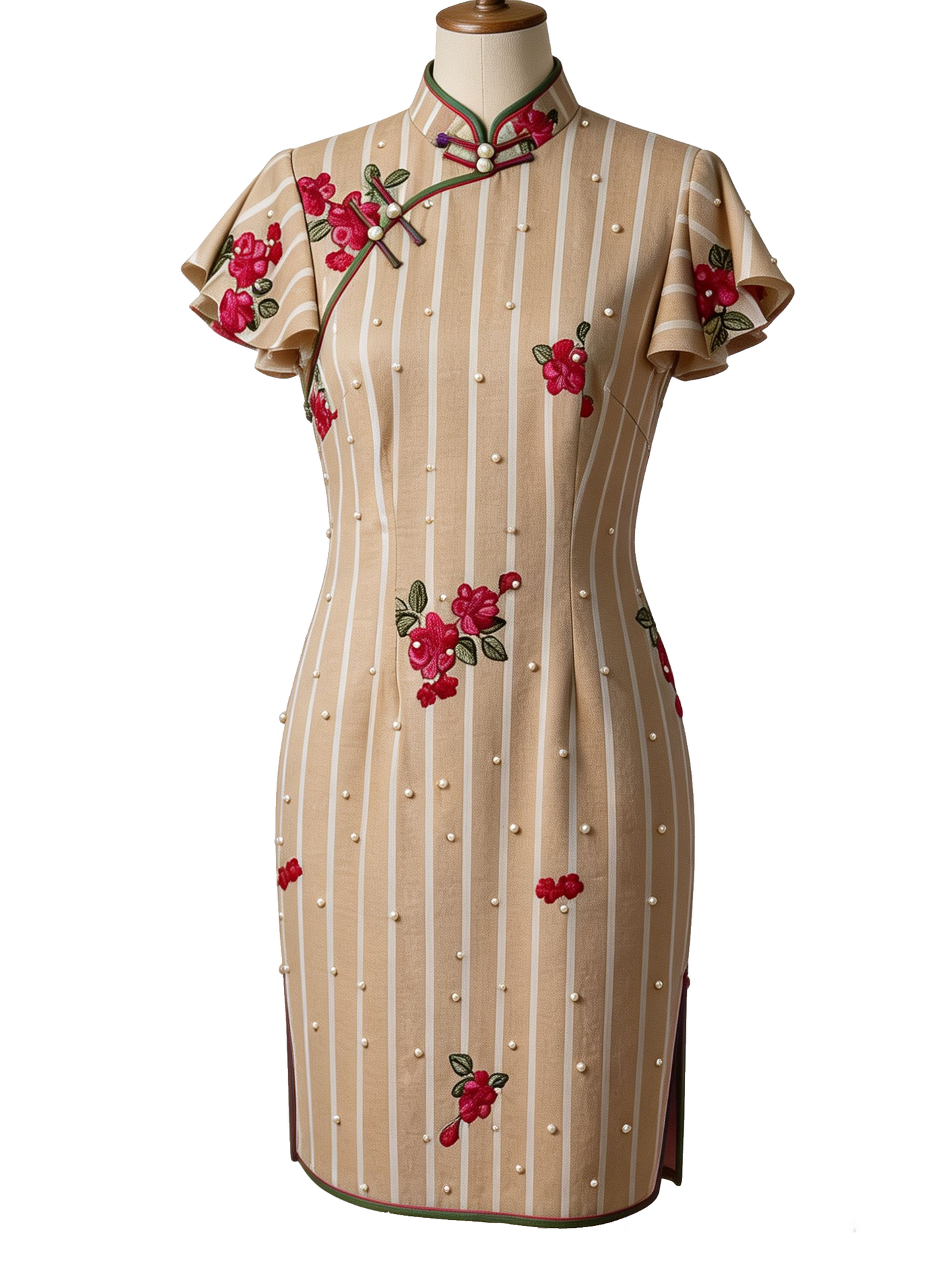 Striped Floral Pearl Cheongsam