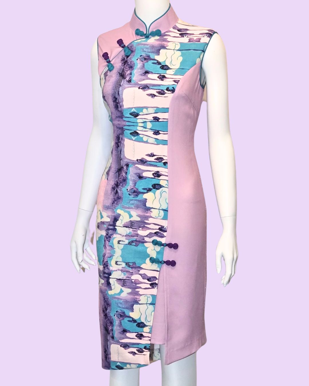 Lavender & Blue Acrylic Painting Cheongsam