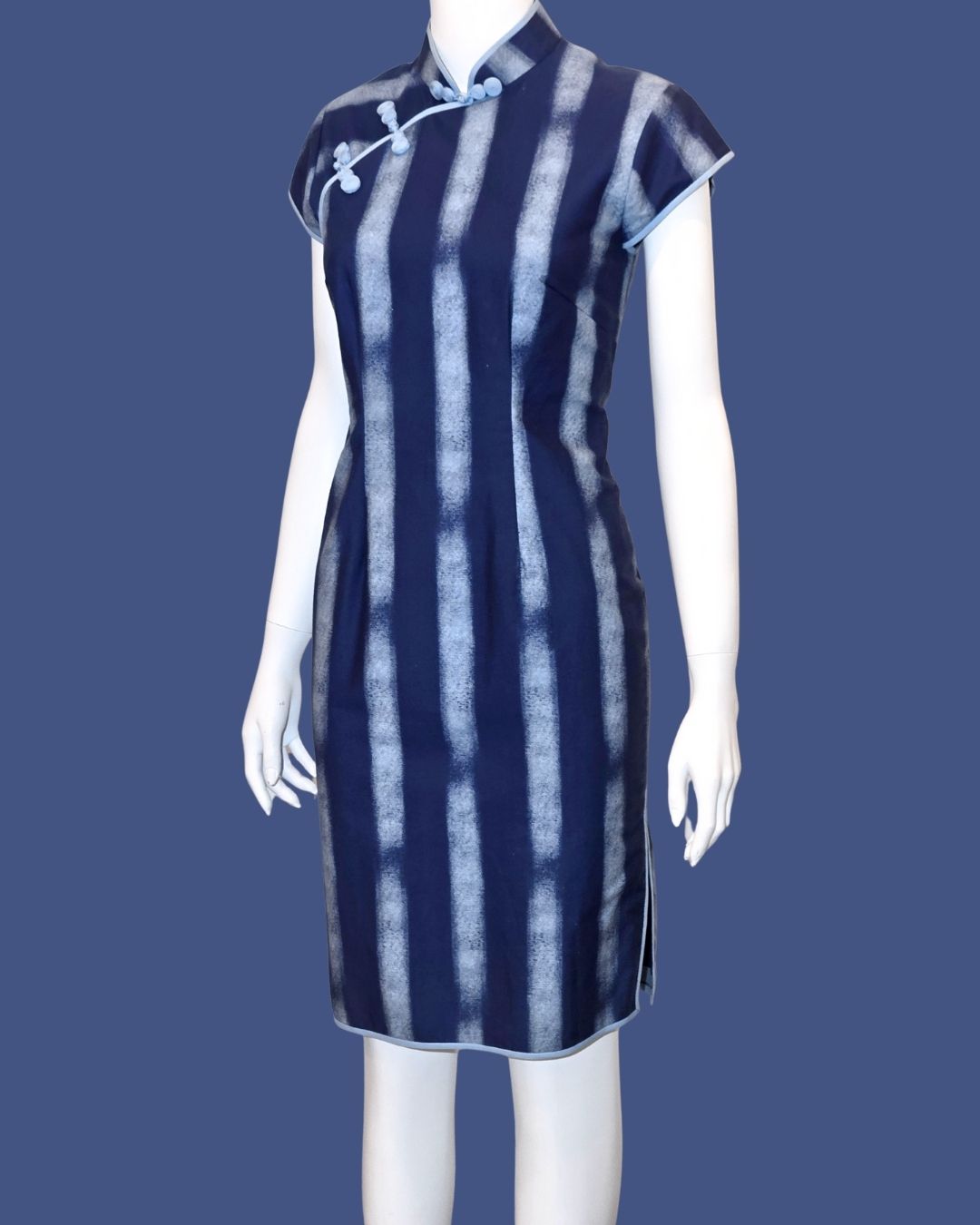 Navy Blue Striped Cheongsam