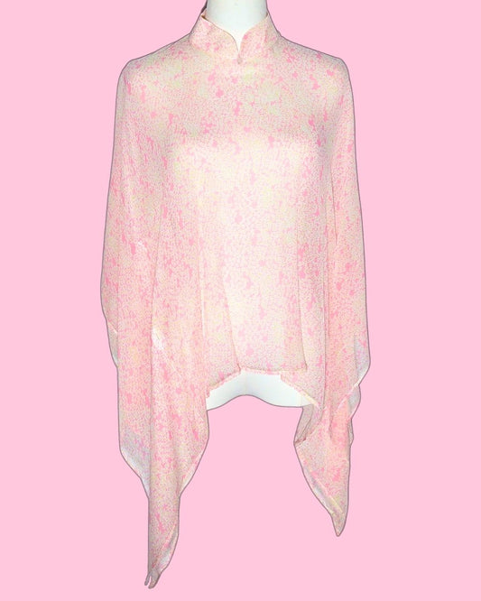 Pink Floral Silk Cheongsam Cape