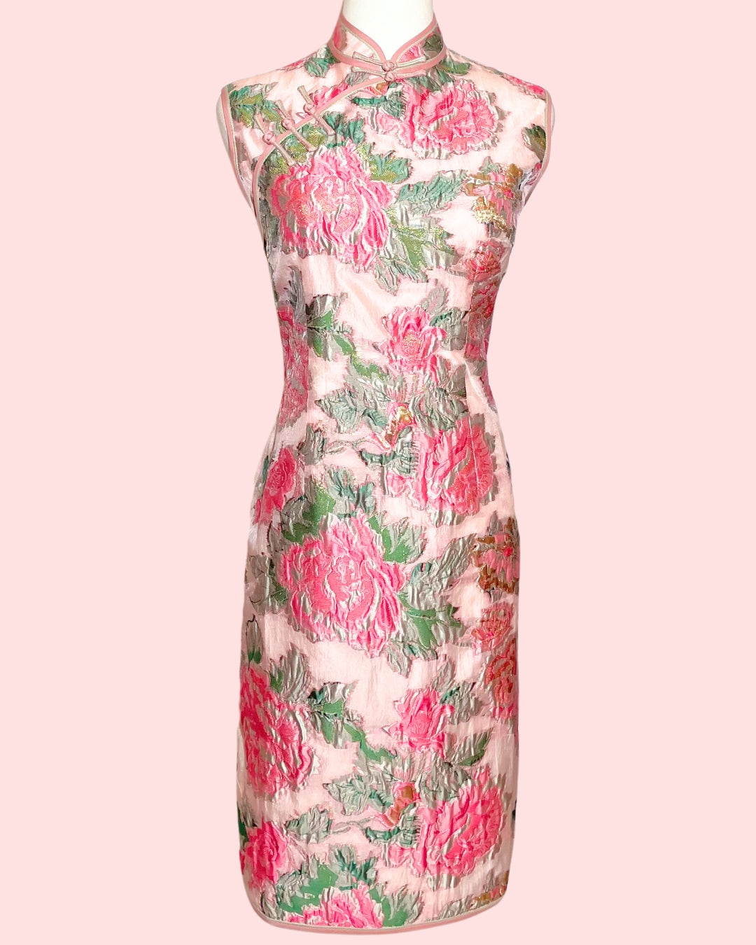 Pink Floral Peony Sleeveless Cheongsam