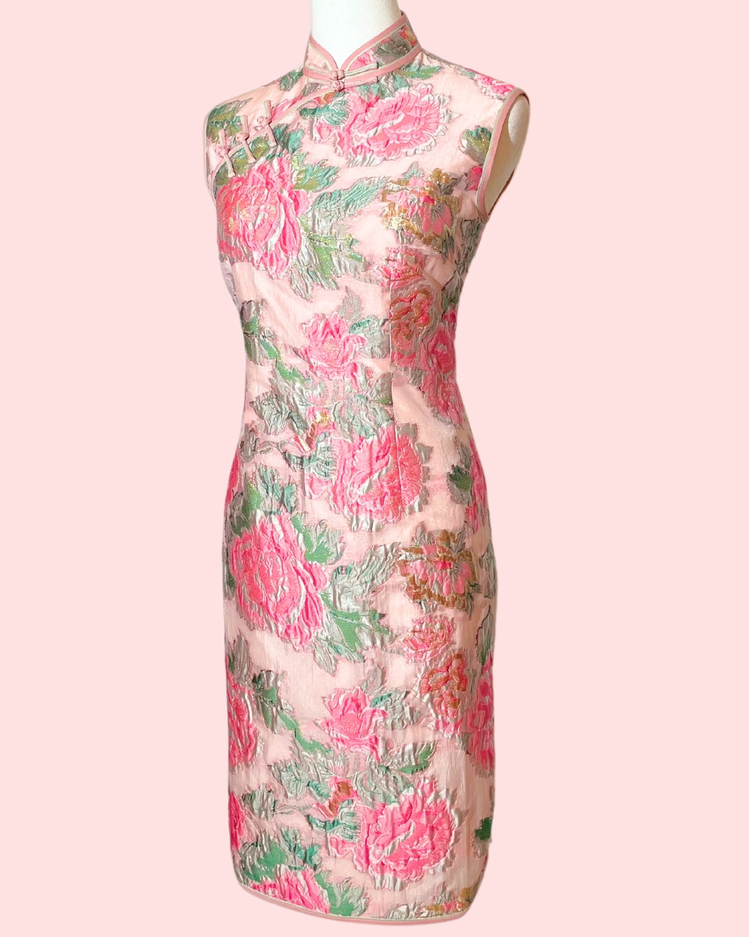 Pink Floral Peony Sleeveless Cheongsam