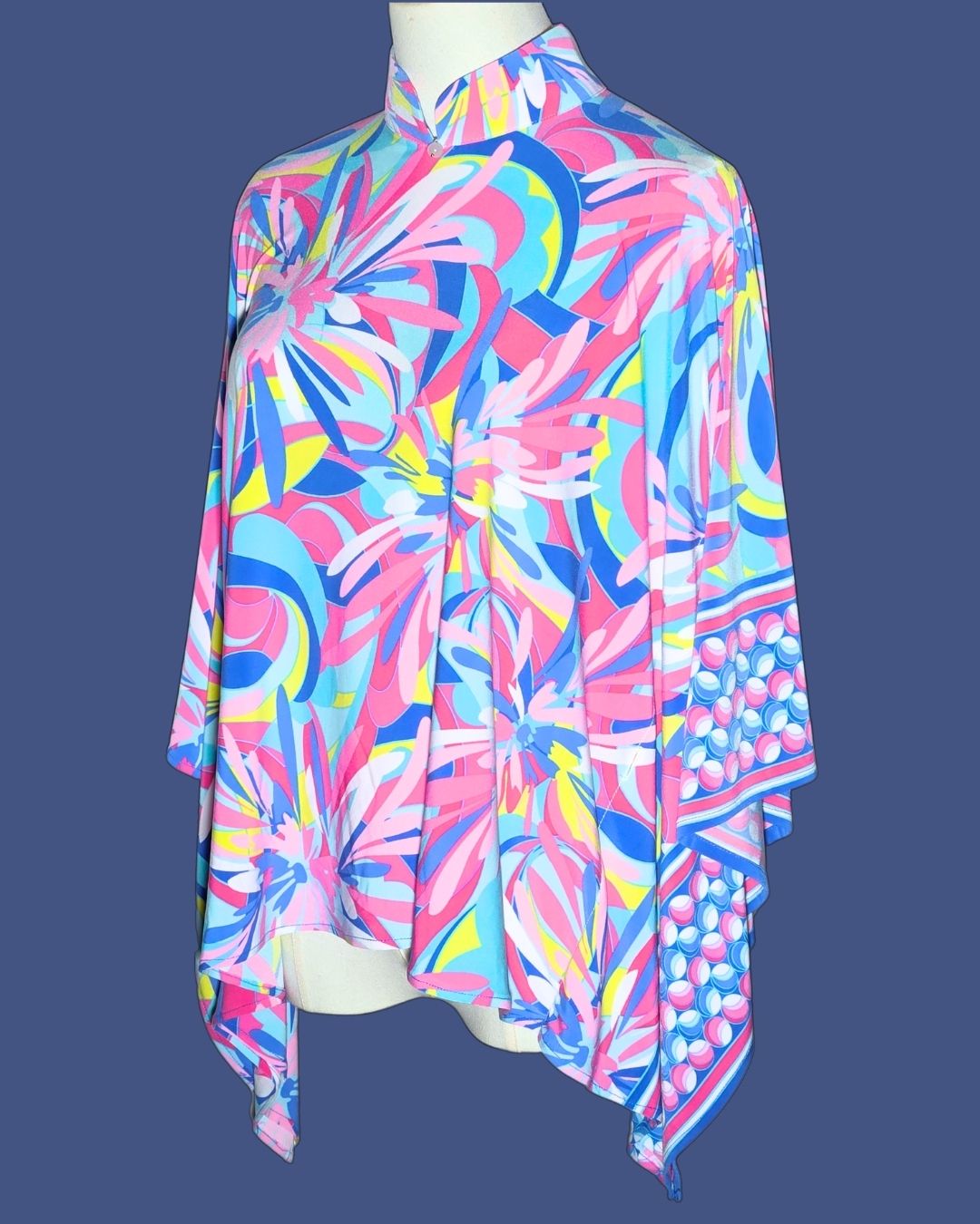 Pink and Blue Marble Pattern Cheongsam Cape