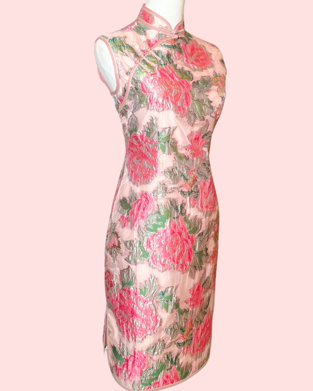Pink Floral Peony Sleeveless Cheongsam