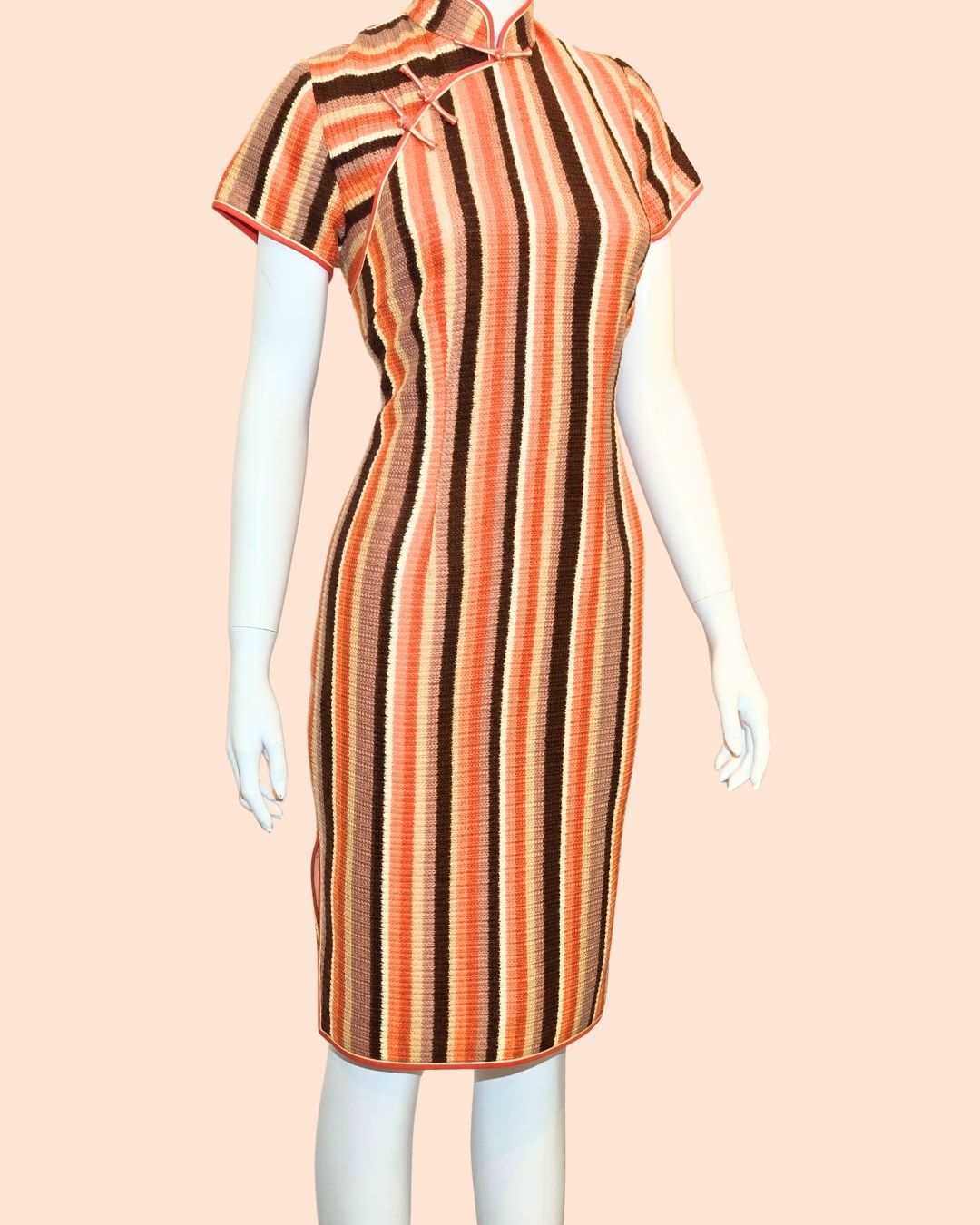 Orange Striped Knit Cheongsam