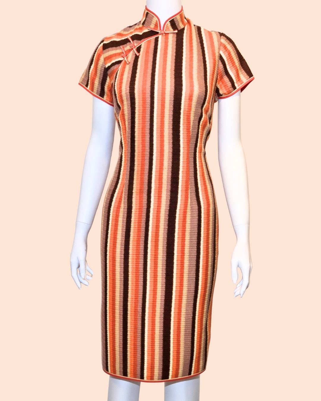 Orange Striped Knit Cheongsam