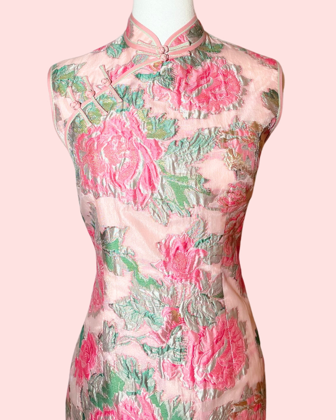 Pink Floral Peony Sleeveless Cheongsam