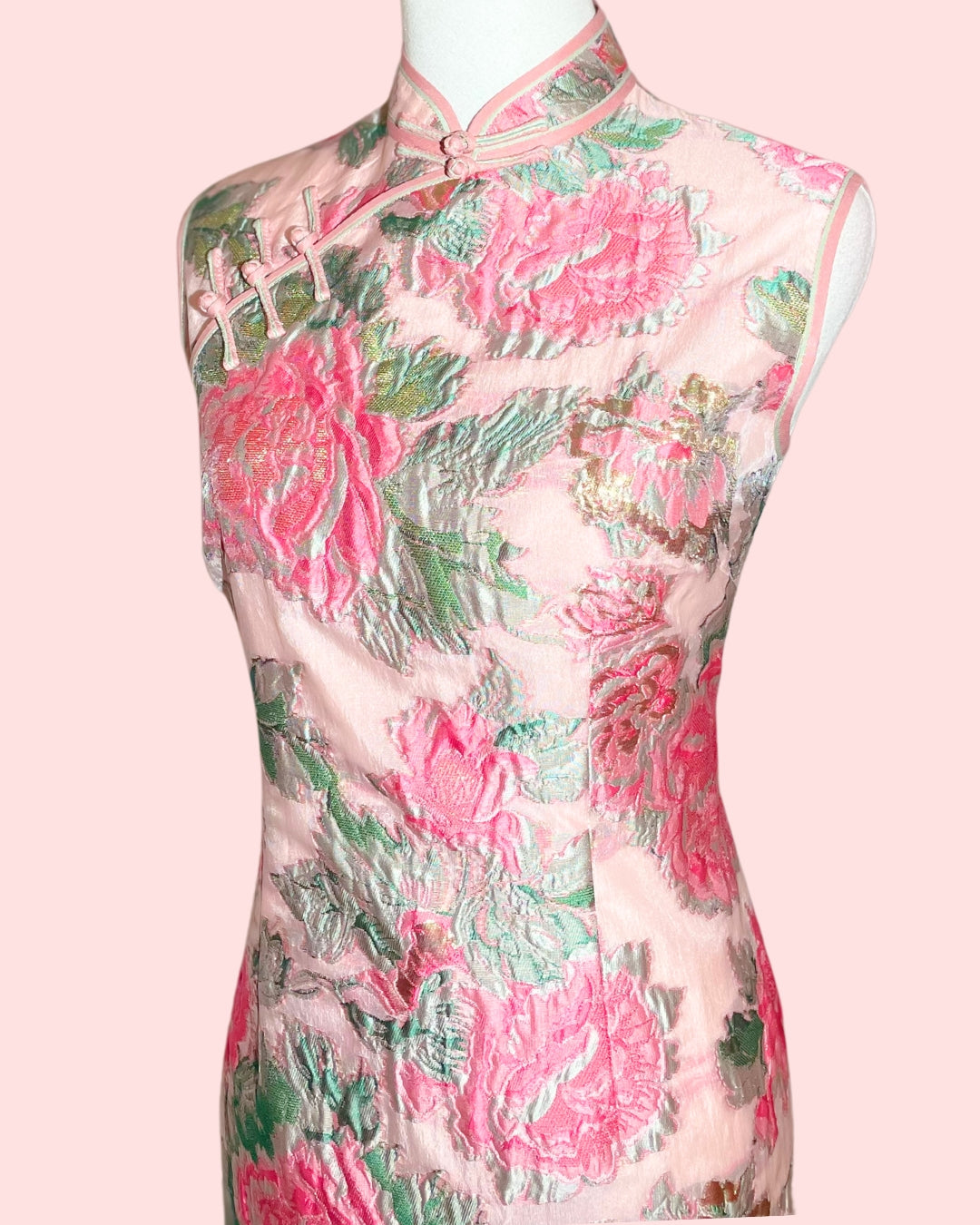 Pink Floral Peony Sleeveless Cheongsam