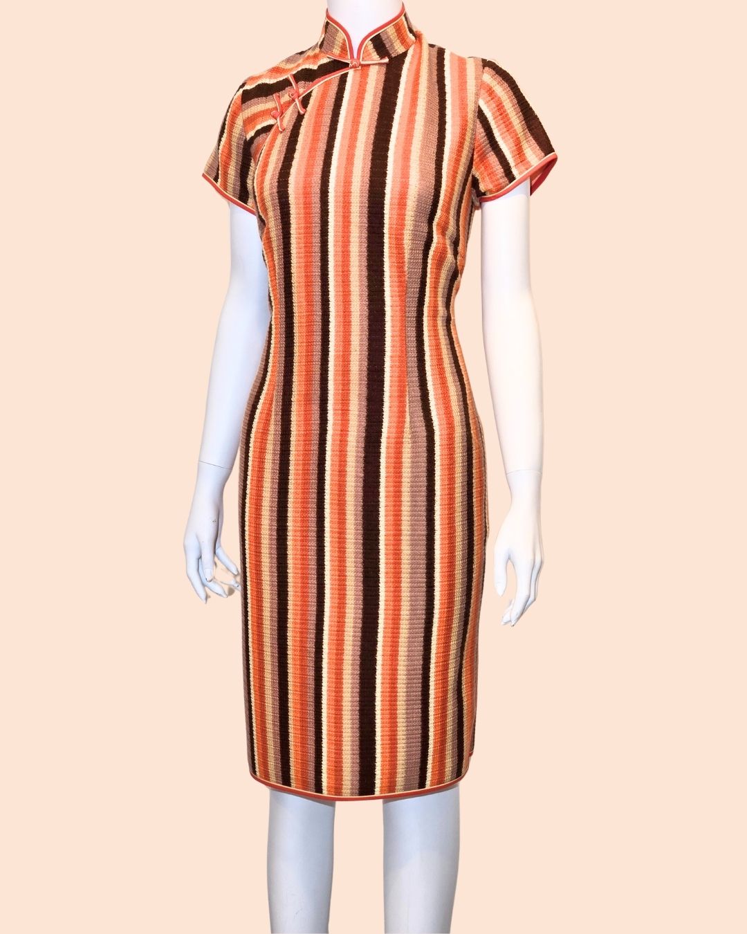 Orange Striped Knit Cheongsam