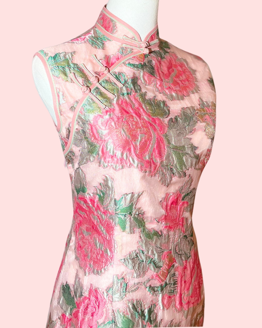 Pink Floral Peony Sleeveless Cheongsam