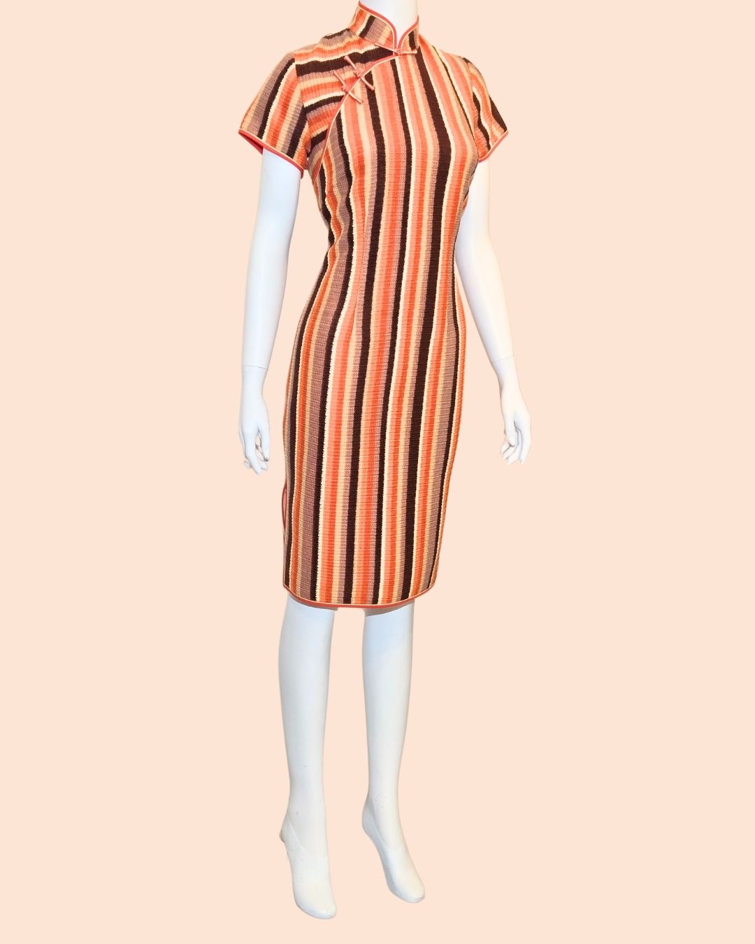 Orange Striped Knit Cheongsam