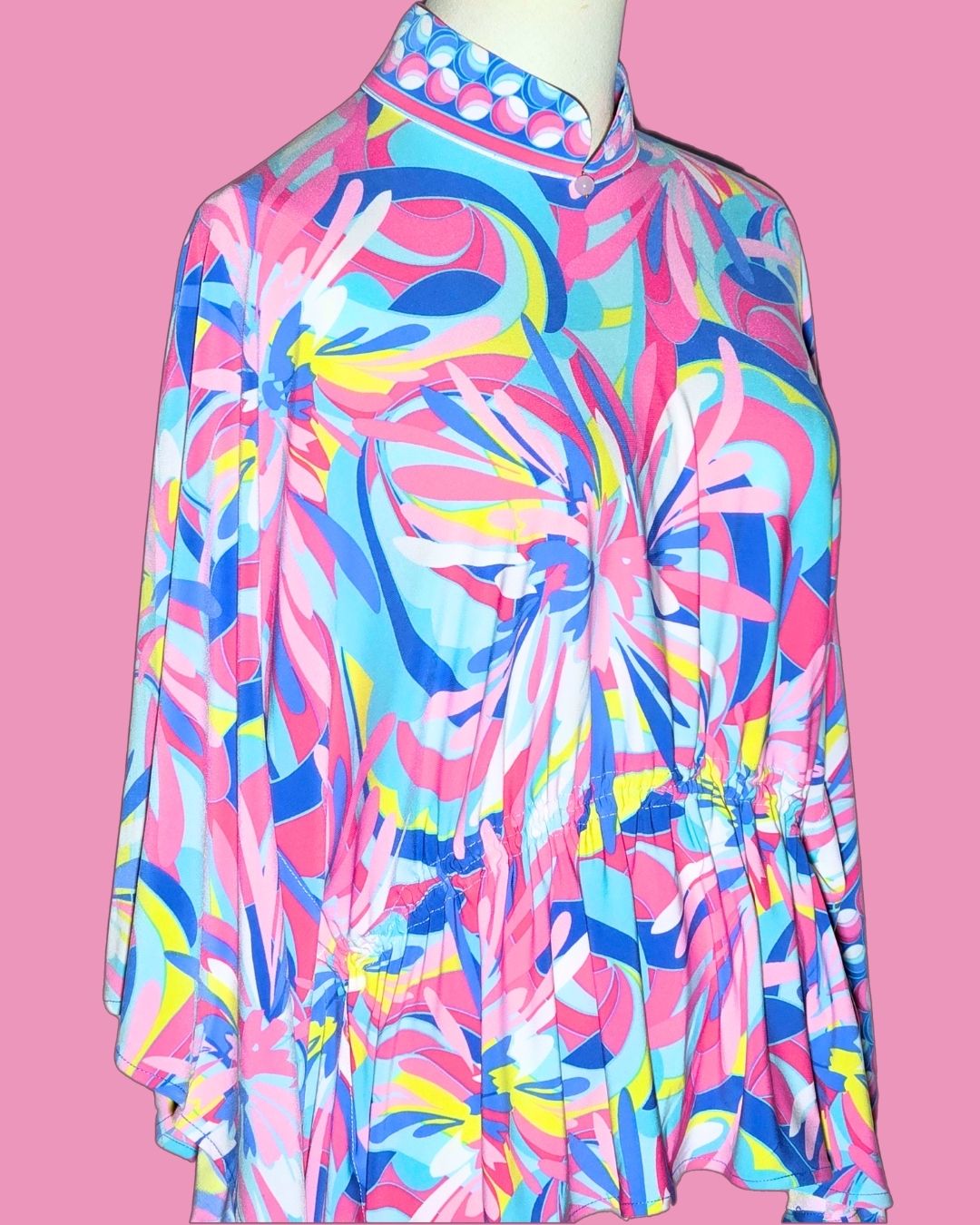 Pink and Blue Marble Pattern Cheongsam Cape with Elastic Waistband
