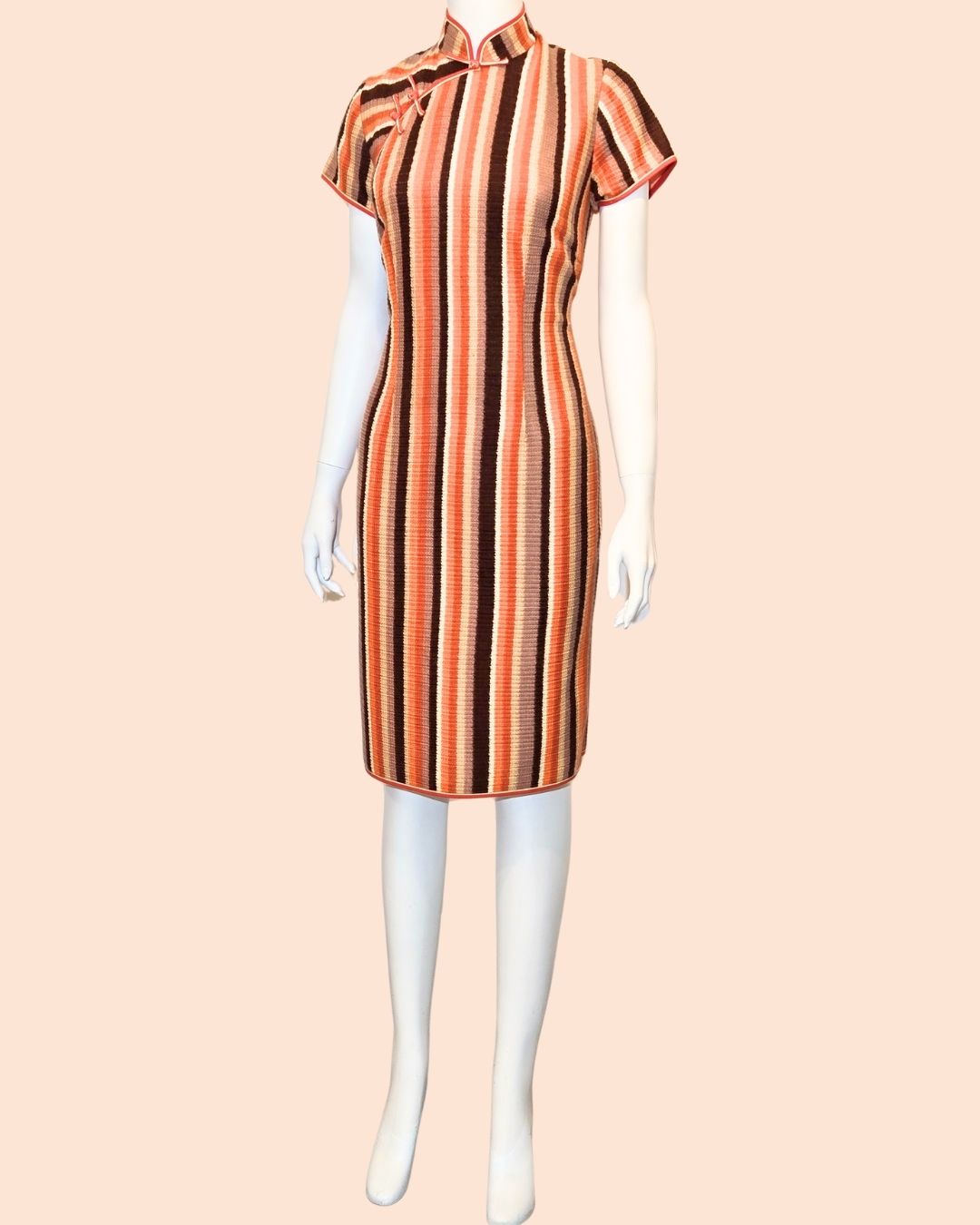 Orange Striped Knit Cheongsam