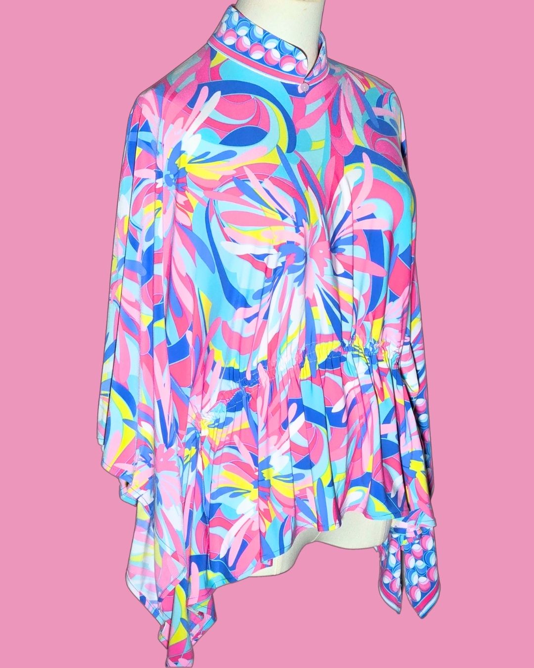 Pink and Blue Marble Pattern Cheongsam Cape with Elastic Waistband