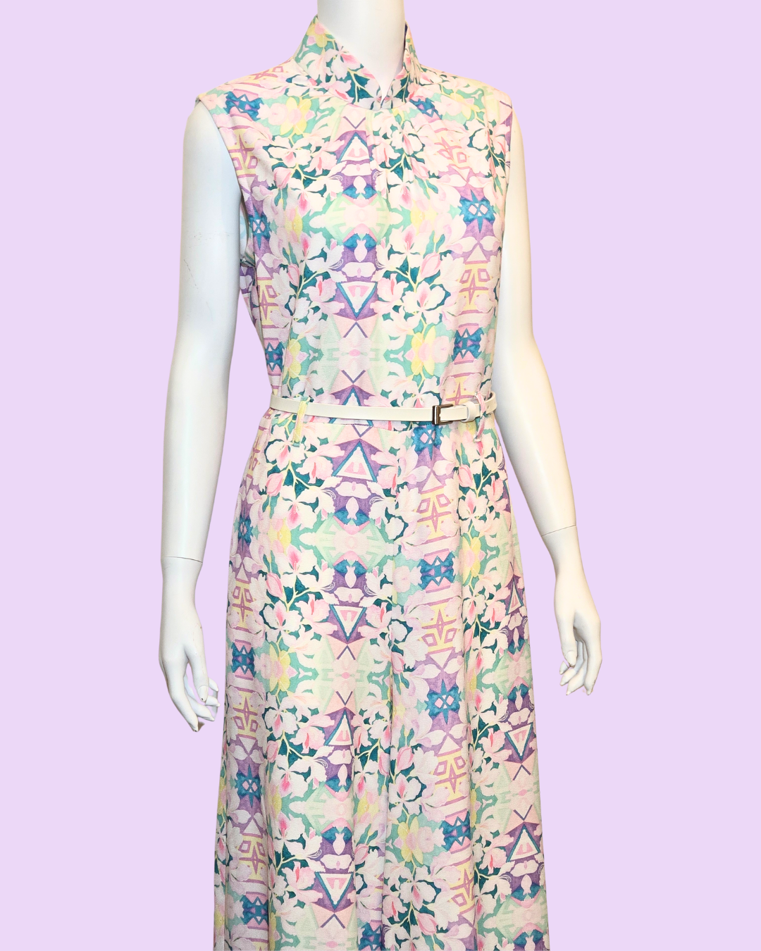 Purple Floral Print Jumpsuit Cheongsam