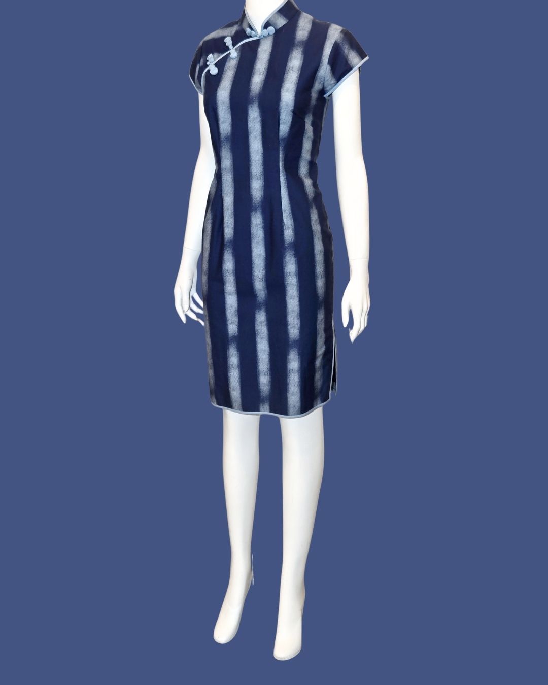 Navy Blue Striped Cheongsam