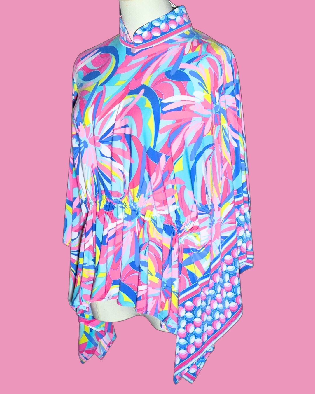 Pink and Blue Marble Pattern Cheongsam Cape with Elastic Waistband