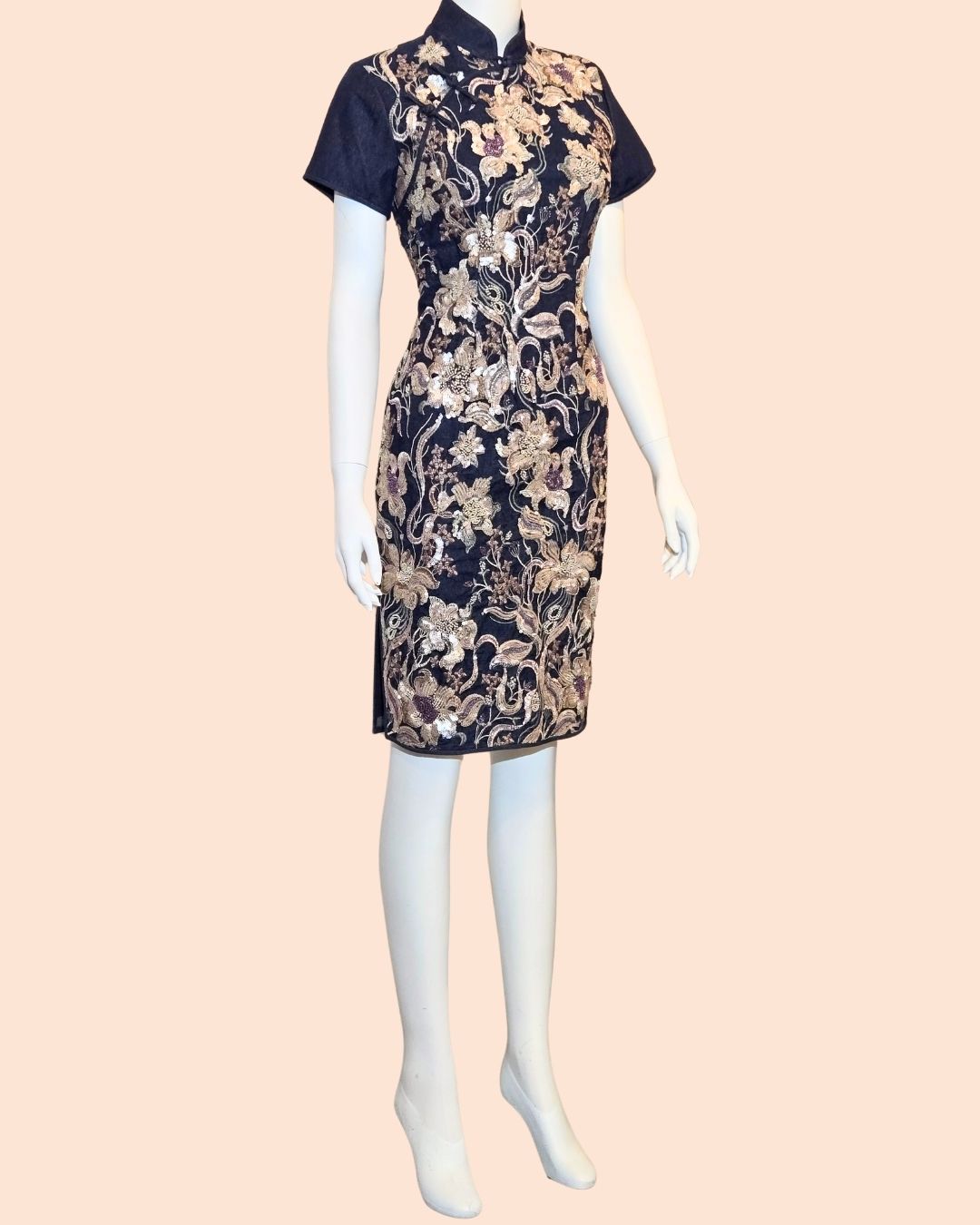 Denim w/ Flower Embroidery Cheongsam