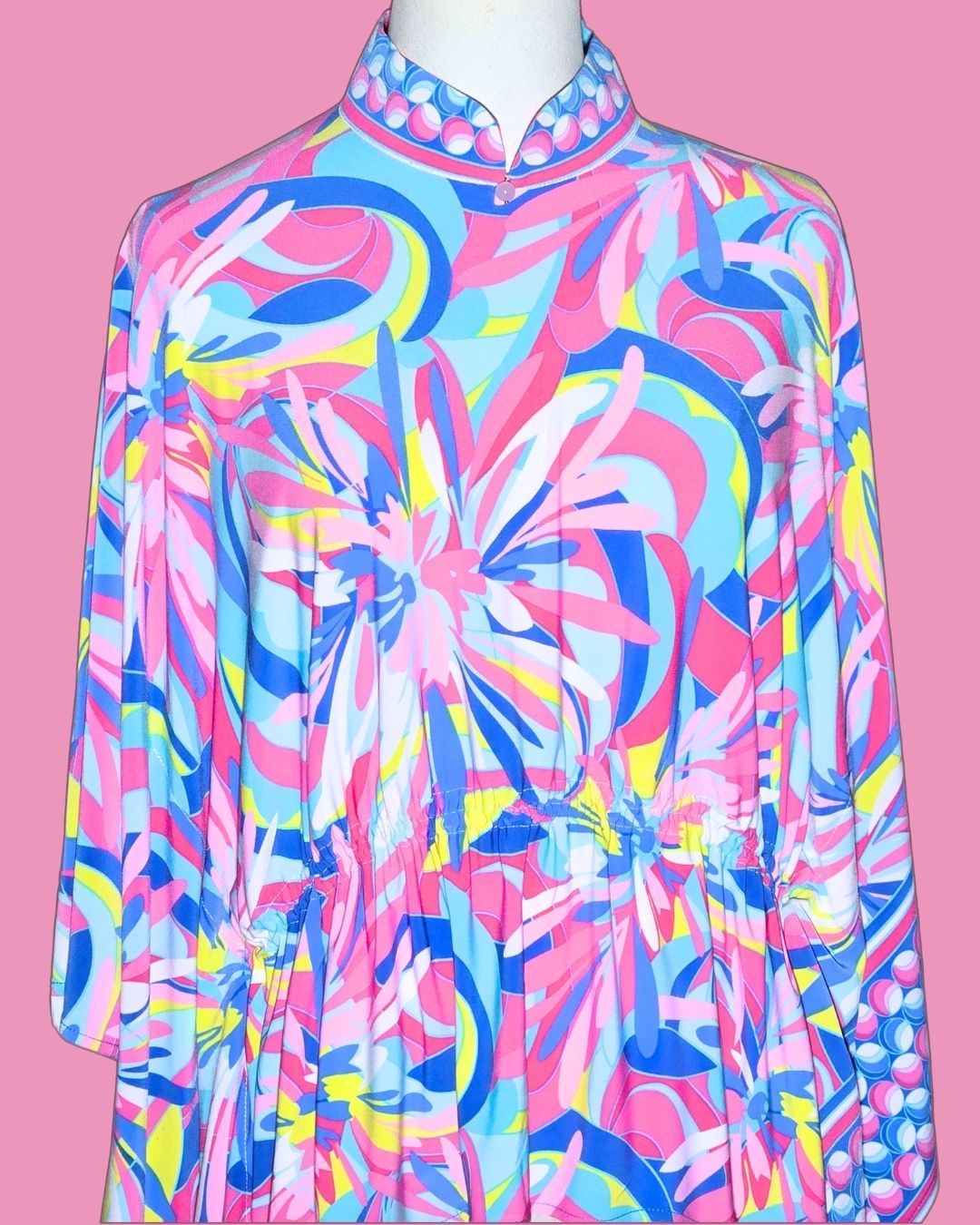 Pink and Blue Marble Pattern Cheongsam Cape with Elastic Waistband