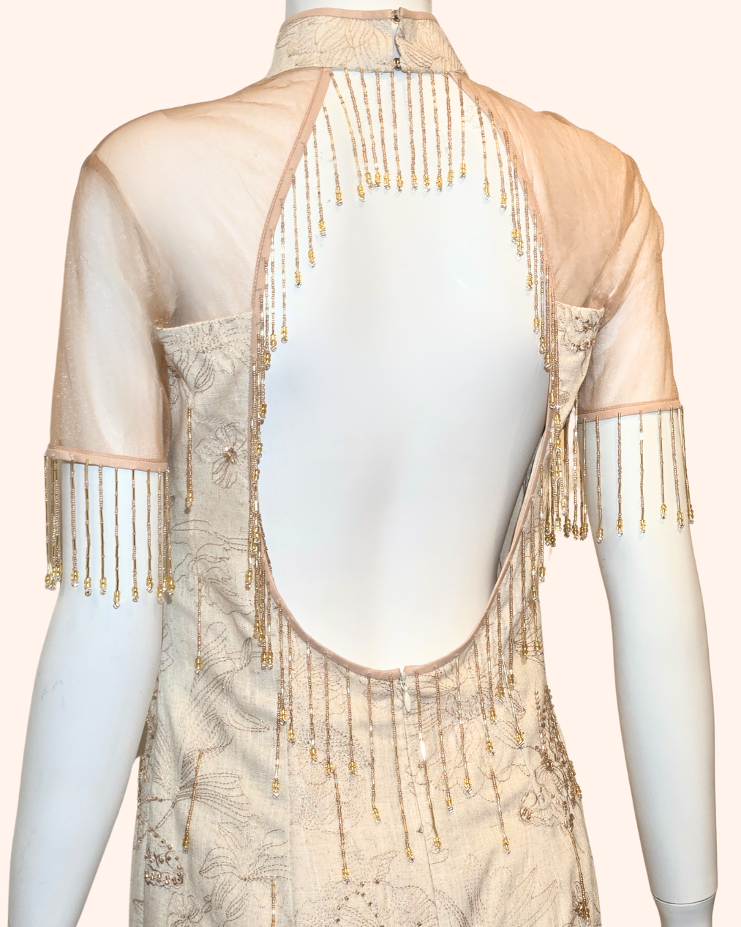 Golden Hand-Beaded Fringe Cheongsam