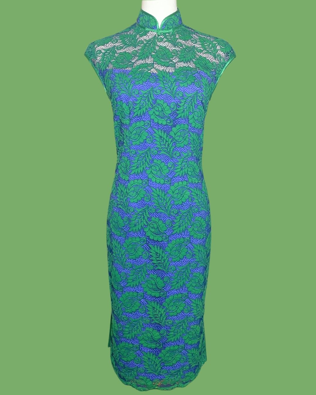 Green and Blue Laced Cheongsam