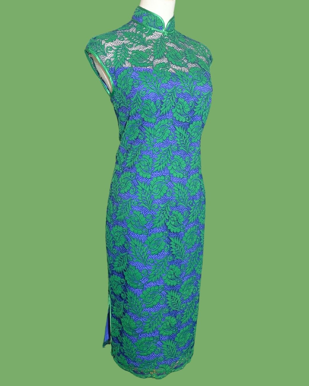 Green and Blue Laced Cheongsam