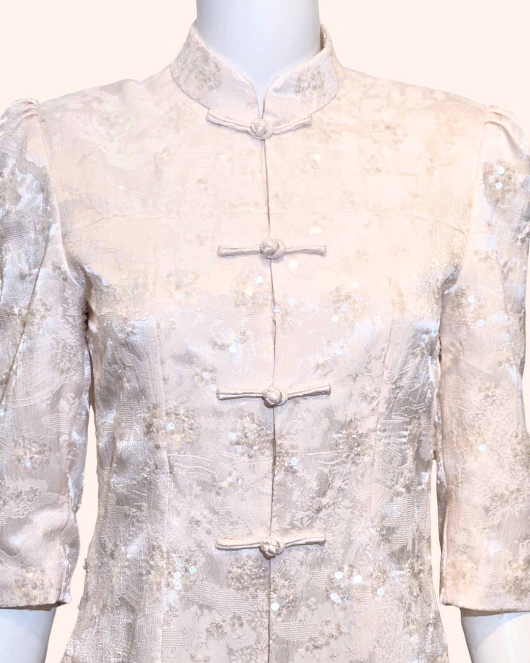 White Sequin Peplum Tang Cheongsam Jacket