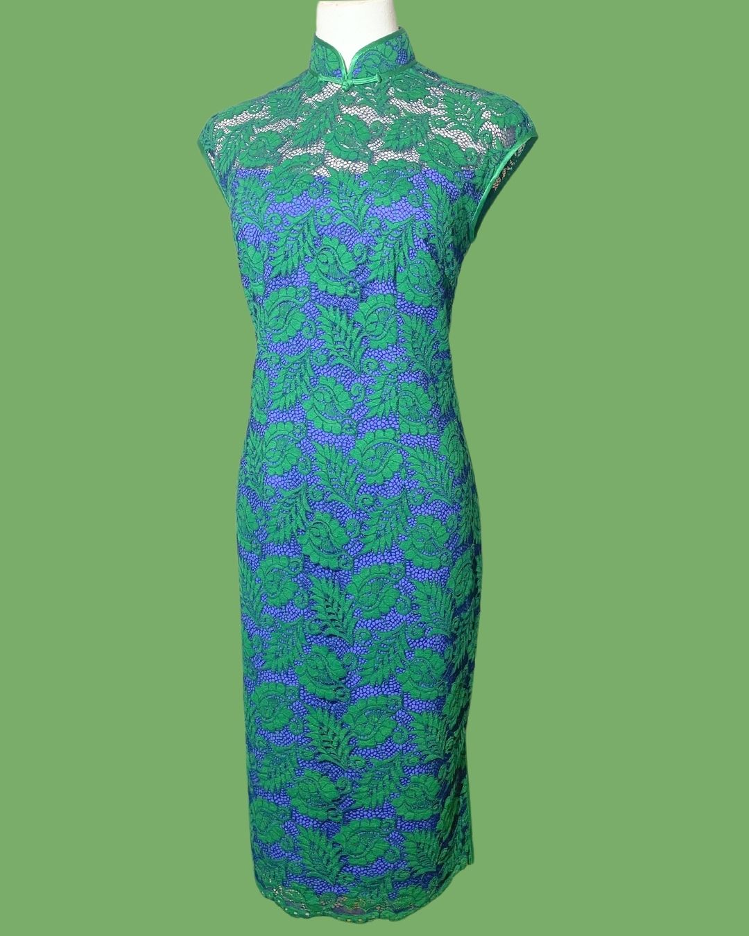 Green and Blue Laced Cheongsam