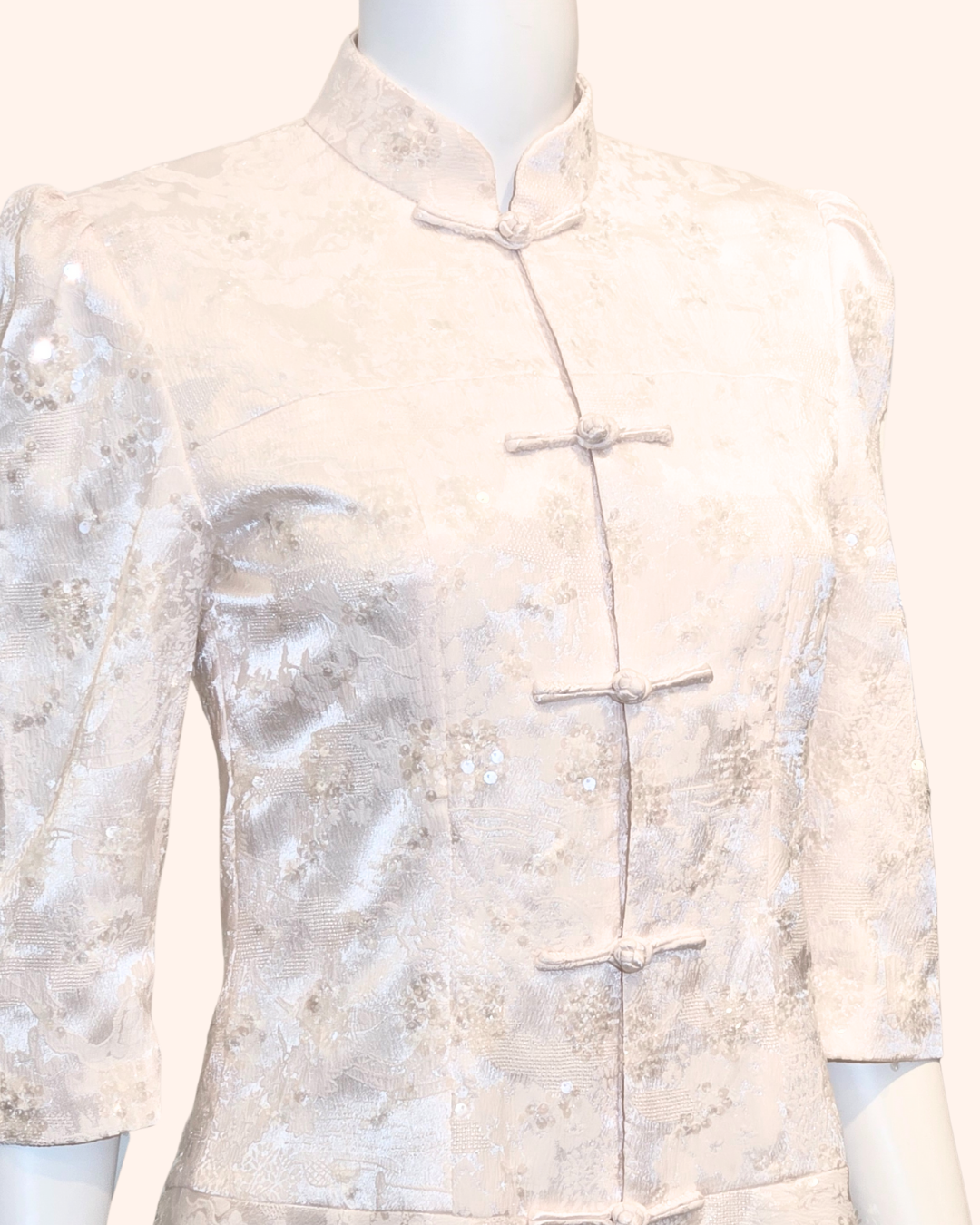 White Sequin Peplum Tang Cheongsam Jacket