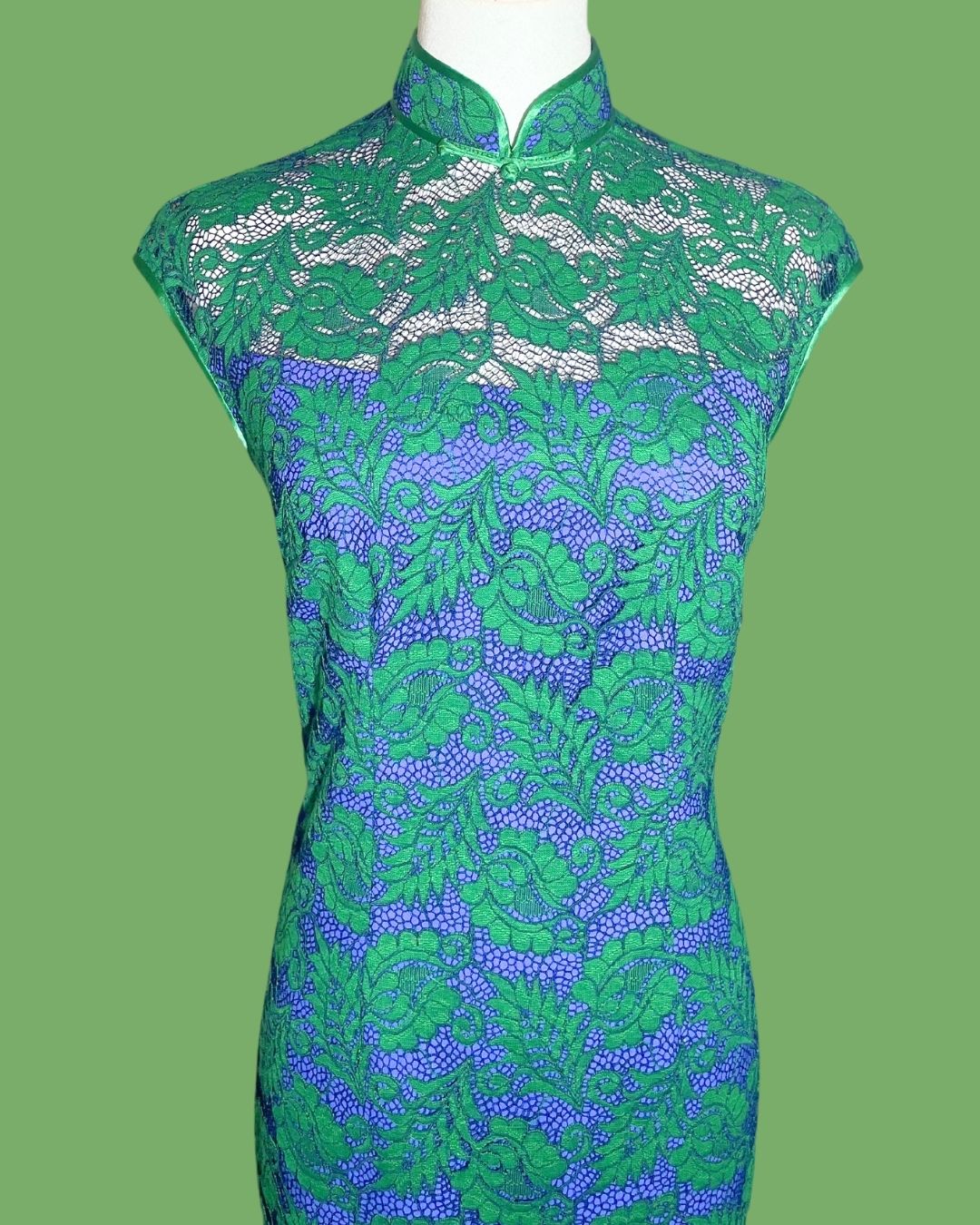 Green and Blue Laced Cheongsam