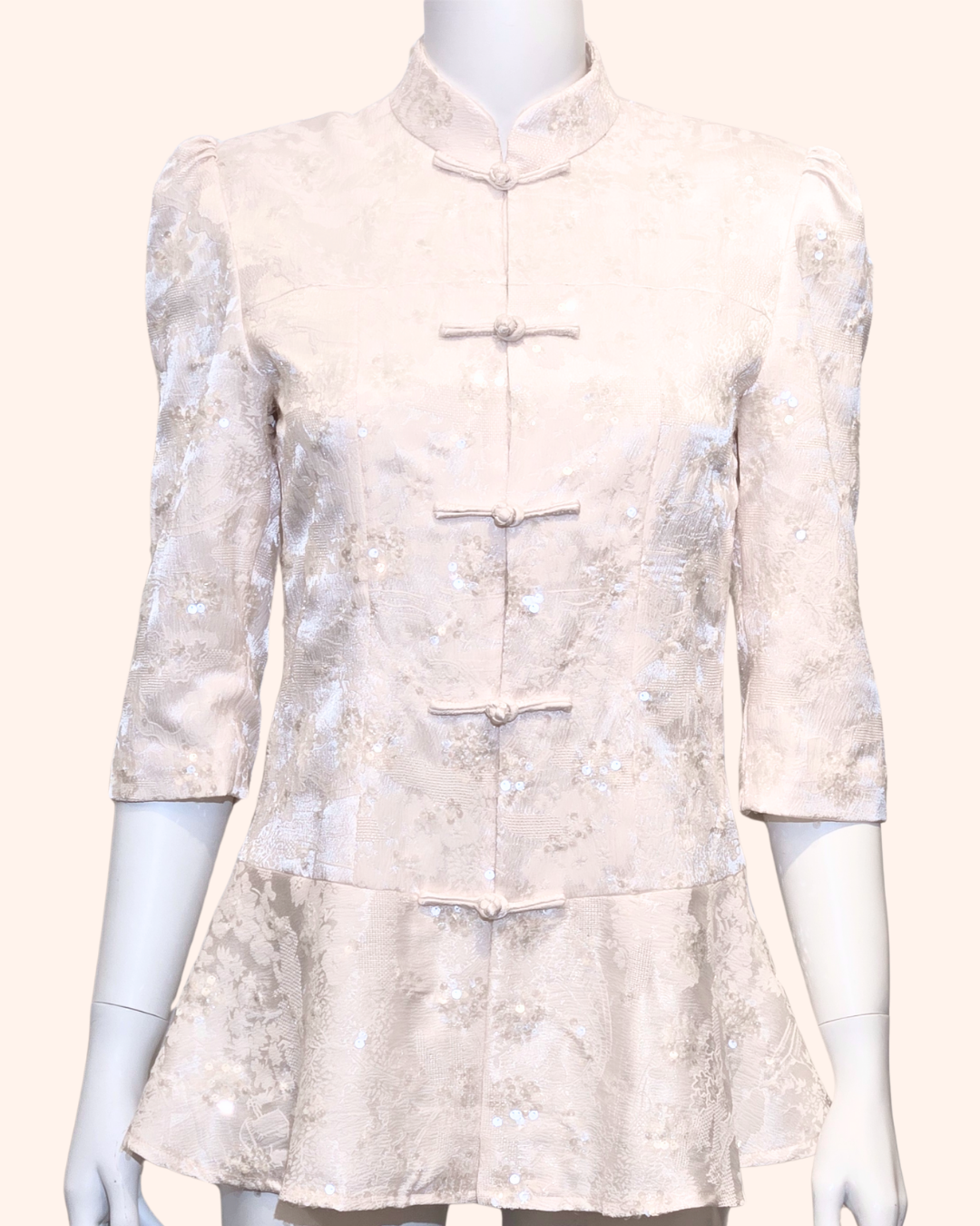 White Sequin Peplum Tang Cheongsam Jacket
