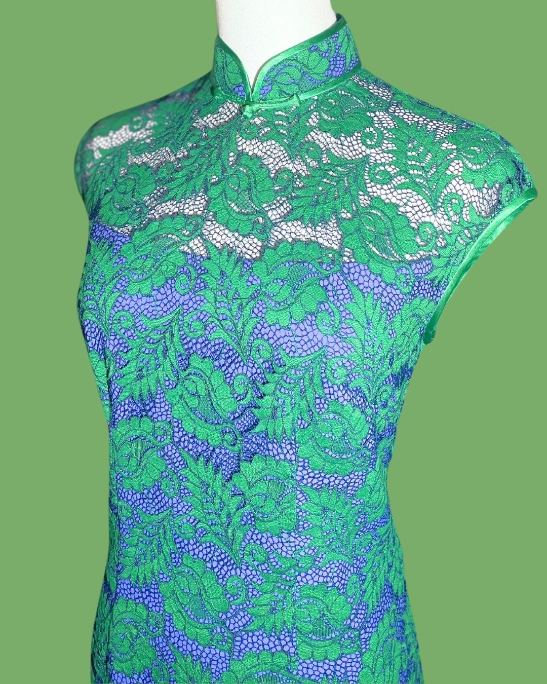 Green and Blue Laced Cheongsam